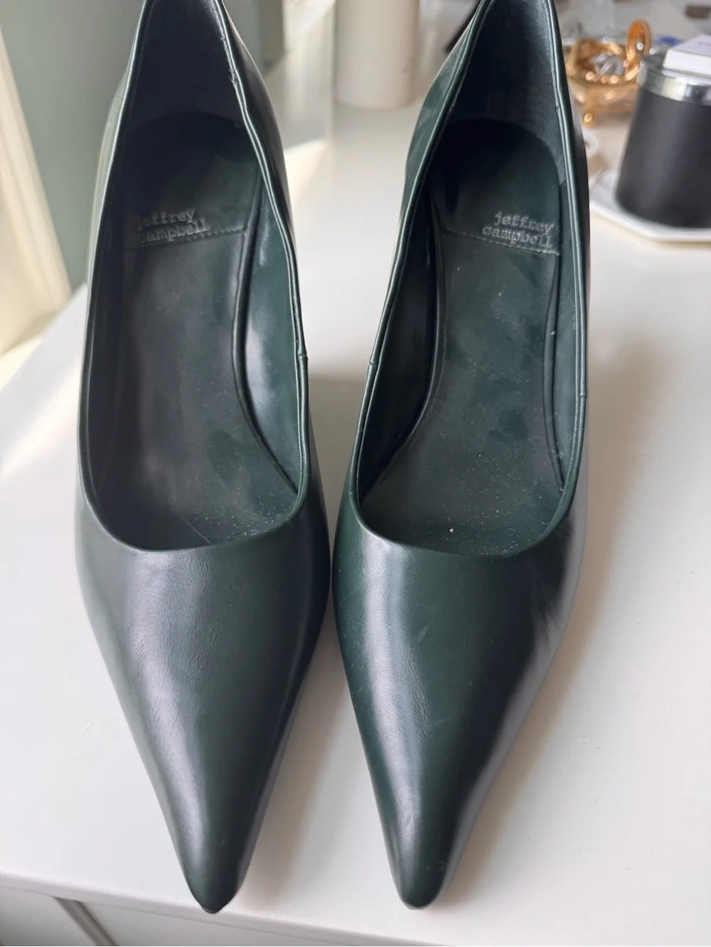 Jeffrey Campbell Dark Green Pointed Wedge Pumps